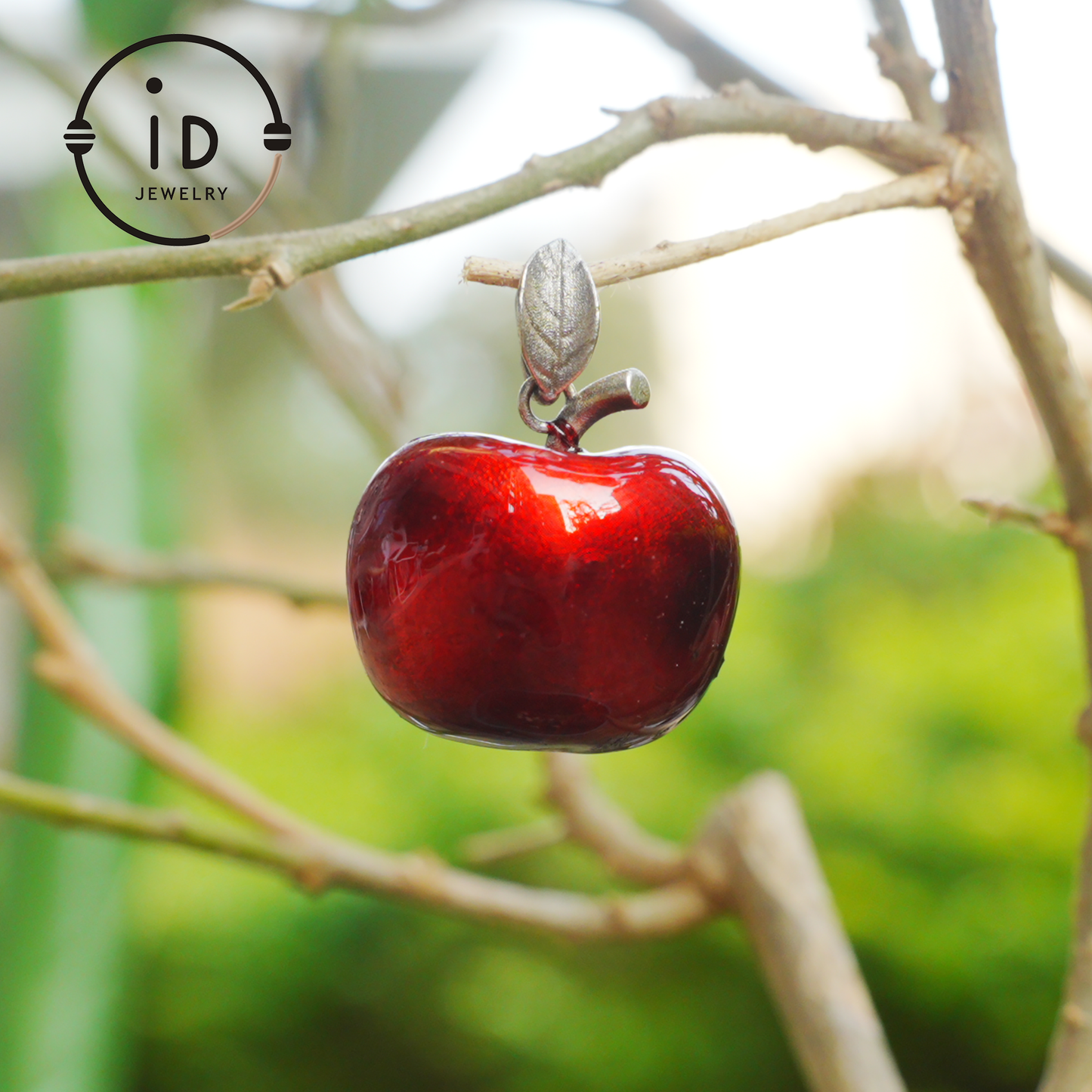 S925 Silver Apple Pendant with Red Enamel and Two Cats Inside, Fairytale Style Talisman Necklace, Symbolic Gift for Her, Christmas Jewelry
