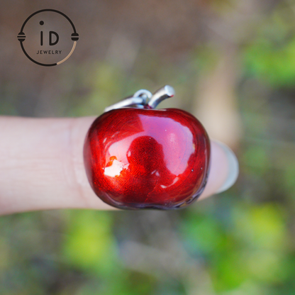 S925 Silver Apple Pendant with Red Enamel and Two Cats Inside, Fairytale Style Talisman Necklace, Symbolic Gift for Her, Christmas Jewelry