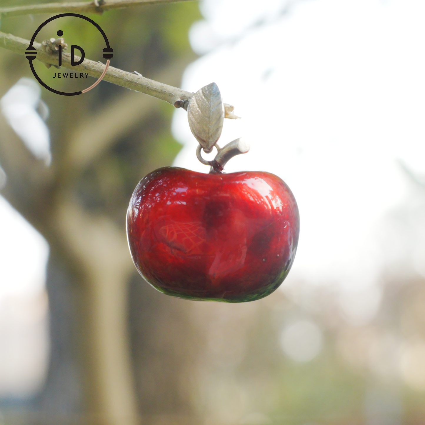 S925 Silver Apple Pendant with Red Enamel and Two Cats Inside, Fairytale Style Talisman Necklace, Symbolic Gift for Her, Christmas Jewelry
