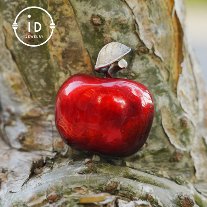 S925 Silver Apple Pendant with Red Enamel and Two Cats Inside, Fairytale Style Talisman Necklace, Symbolic Gift for Her, Christmas Jewelry