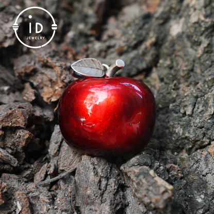 S925 Silver Apple Pendant with Red Enamel and Two Cats Inside, Fairytale Style Talisman Necklace, Symbolic Gift for Her, Christmas Jewelry
