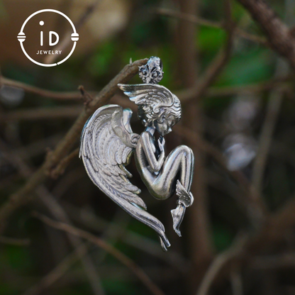 Handmade Angel Figurine Pendants | Gothic Sculpture with Wings | Clear Quartz | Mystical Guardian