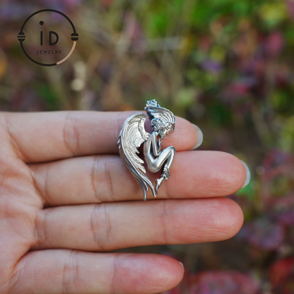 Handmade Angel Figurine Pendants | Gothic Sculpture with Wings | Clear Quartz | Mystical Guardian