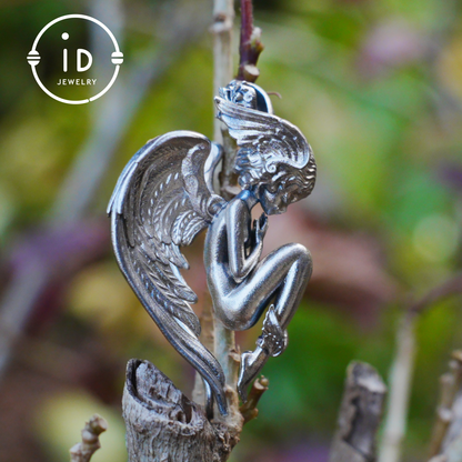 Handmade Angel Figurine Pendants | Gothic Sculpture with Wings | Clear Quartz | Mystical Guardian