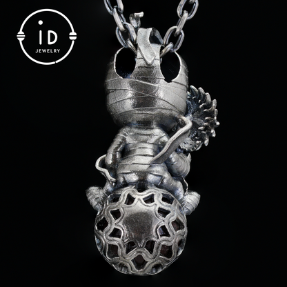 Gothic Mummy Pendant Necklace | 925 Sterling Silver with Phantom Quartz Sphere | Handmade Halloween Protection Talisman Gift for Her