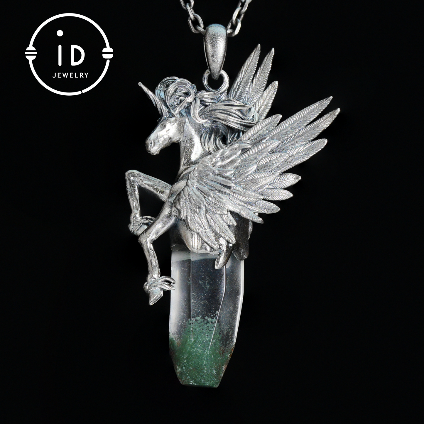 925 Silver Unicorn Pendant with Wings, Natural Crystal, Mystical Fantasy Jewelry, Gift for Her, Birthday Gift, Unique Silver Necklace