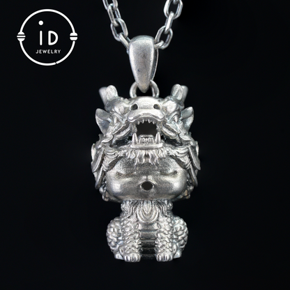 Dragon Guardian Pendant, Handcrafted Totem Amulet, Fantasy Spirit Creature Jewelry, Mythical Beast Design, Protective Charm Gift