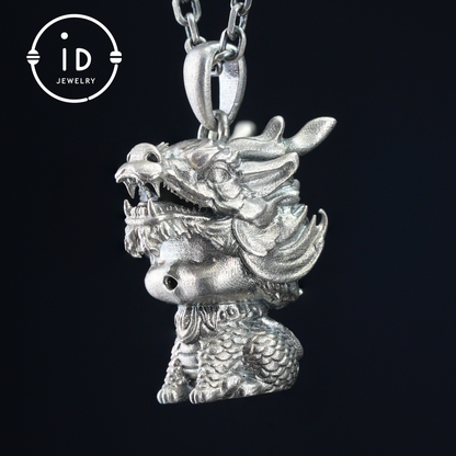 Dragon Guardian Pendant, Handcrafted Totem Amulet, Fantasy Spirit Creature Jewelry, Mythical Beast Design, Protective Charm Gift