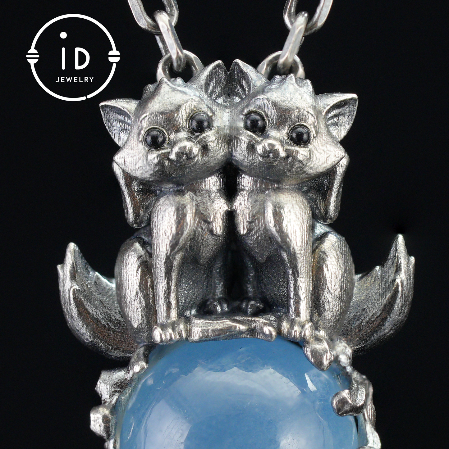 Fox Totem Pendant with Aquamarine, Fantasy Animal Amulet Necklace, Handcrafted Spirit Jewelry, Twin Guardian Design