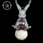 Moon Rabbit Pendant with Red Agate & Ghost Stone | Spring Totem Talisman Jewelry | Fantasy Handmade Forest Bunny Necklace