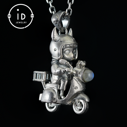 Mystical Night Rider Pendant with Labradorite Light, Handmade Talisman Necklace, Fantasy Jewelry for Inner Journey Seekers