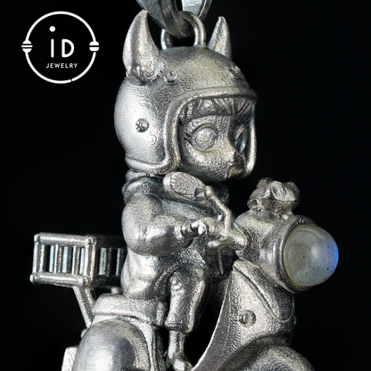 Mystical Night Rider Pendant with Labradorite Light, Handmade Talisman Necklace, Fantasy Jewelry for Inner Journey Seekers