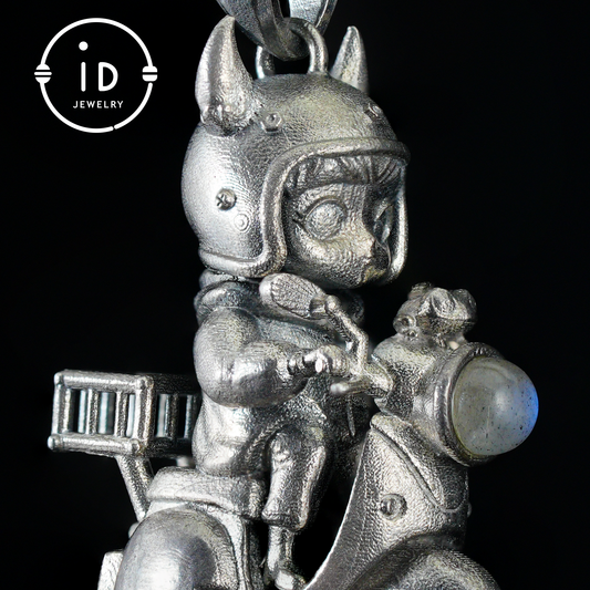 Mystical Night Rider Pendant with Labradorite Light, Handmade Talisman Necklace, Fantasy Jewelry for Inner Journey Seekers