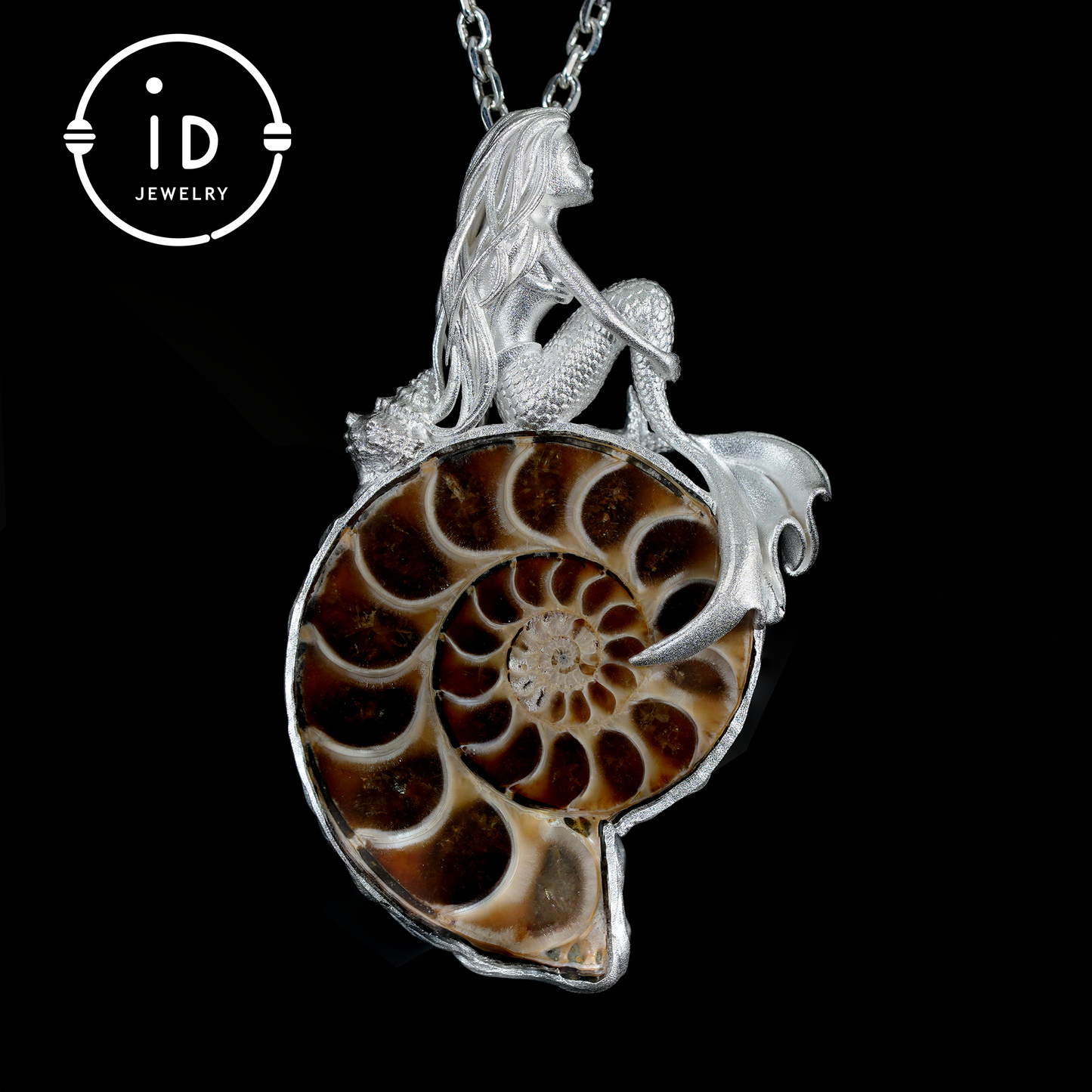 Mermaid Seashell Fossil Pendant, Handcrafted Ocean Goddess Amulet, Spiritual Protection Jewelry, Mythical Art Design, Siren Sea Gift