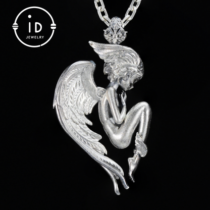Handmade Angel Figurine Pendants | Gothic Sculpture with Wings | Clear Quartz | Mystical Guardian