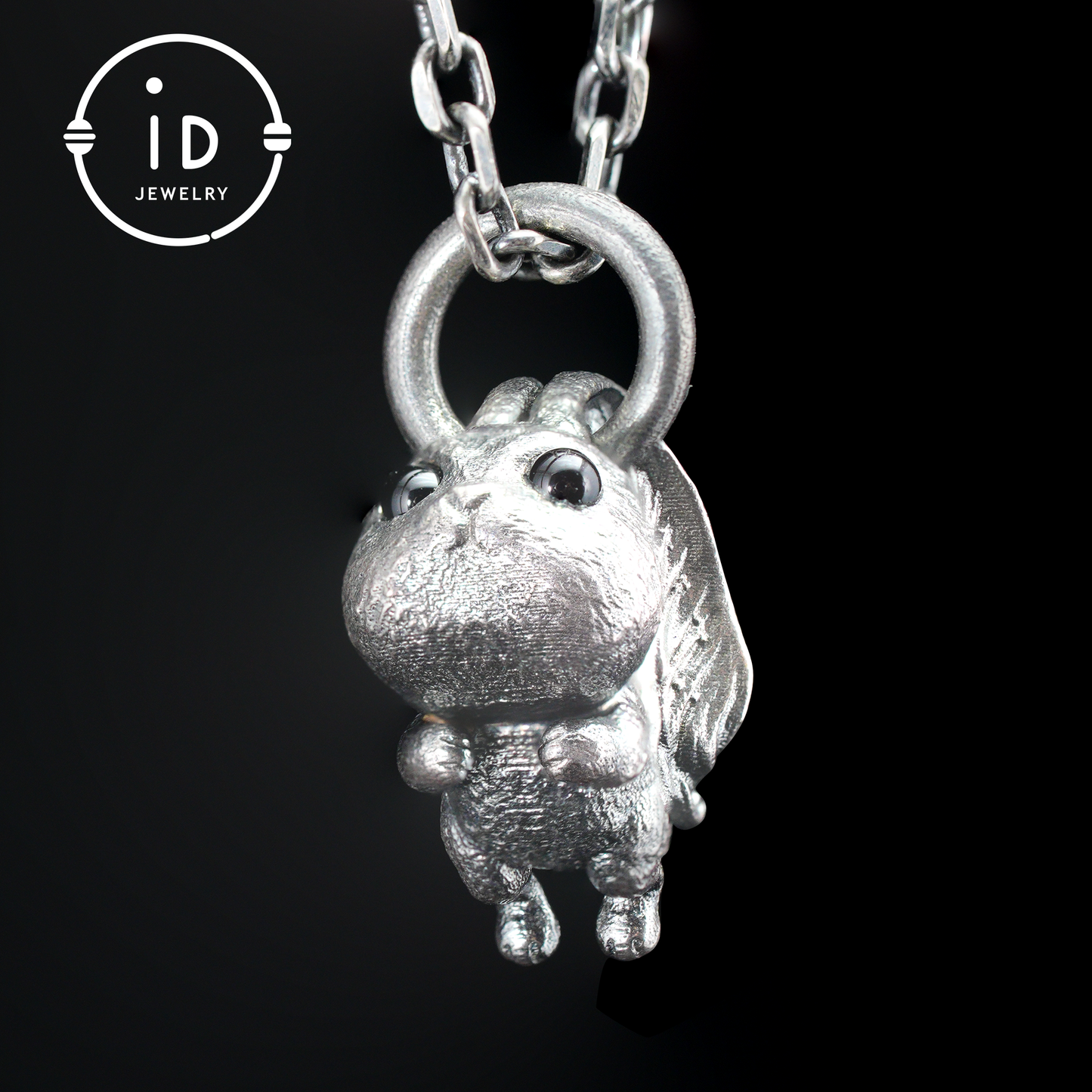 Rabbit Pendant – Leaping Bunny Totem with Onyx Eyes, Handmade Animal Amulet, Symbol of Awakening and New Beginnings