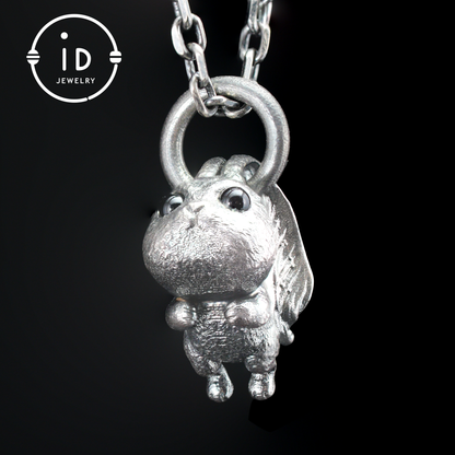 Rabbit Pendant – Leaping Bunny Totem with Onyx Eyes, Handmade Animal Amulet, Symbol of Awakening and New Beginnings