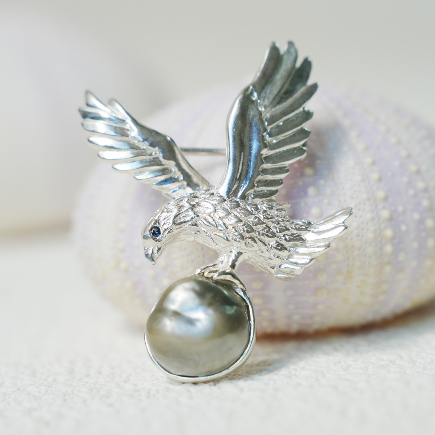 925 Silver Eagle Pendant Brooch | Keshi Pearl Jewelry | Elegant Gift for Her