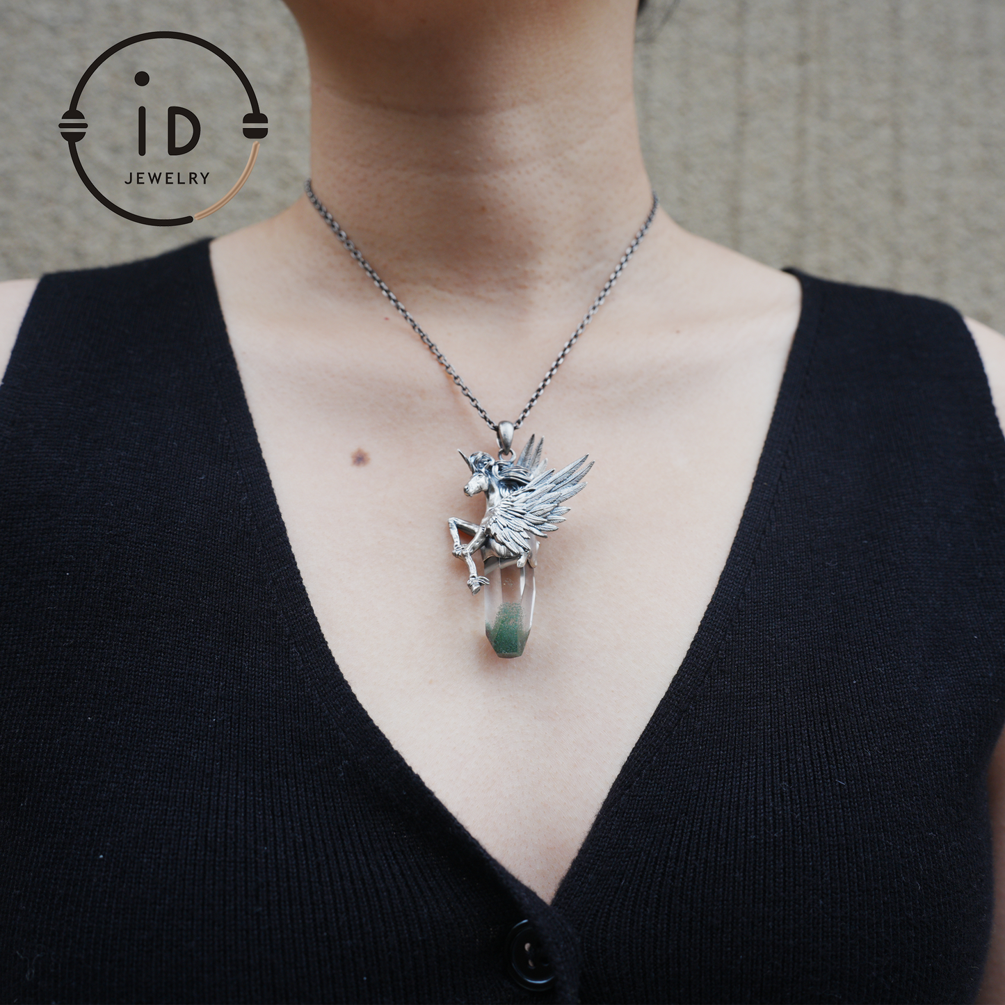 925 Silver Unicorn Pendant with Wings, Natural Crystal, Mystical Fantasy Jewelry, Gift for Her, Birthday Gift, Unique Silver Necklace