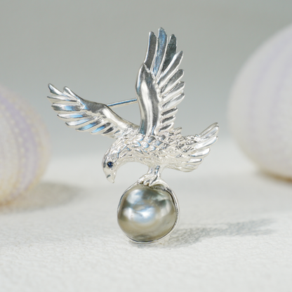 925 Silver Eagle Pendant Brooch | Keshi Pearl Jewelry | Elegant Gift for Her