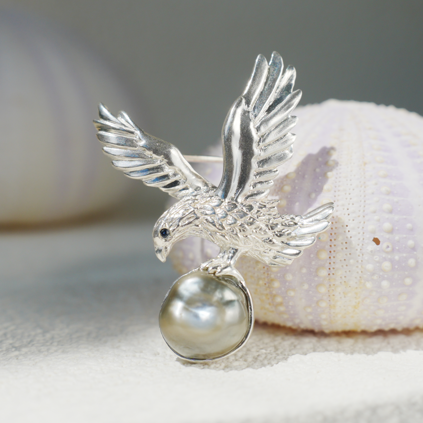 925 Silver Eagle Pendant Brooch | Keshi Pearl Jewelry | Elegant Gift for Her