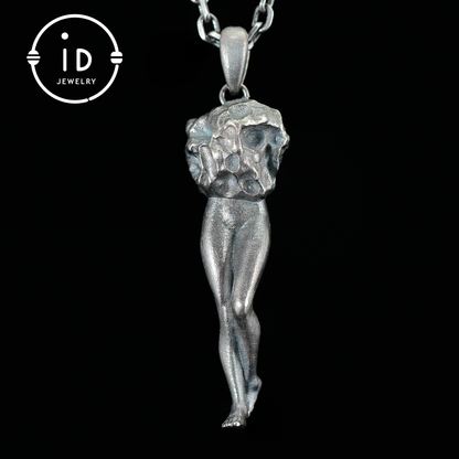 Art Sculpture Pendant Amulet, Handmade Totem Jewelry with Feminine Form and Stone Texture, Symbolic Awakening Necklace, Myth Inspired