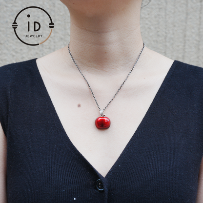 S925 Silver Apple Pendant with Red Enamel and Two Cats Inside, Fairytale Style Talisman Necklace, Symbolic Gift for Her, Christmas Jewelry