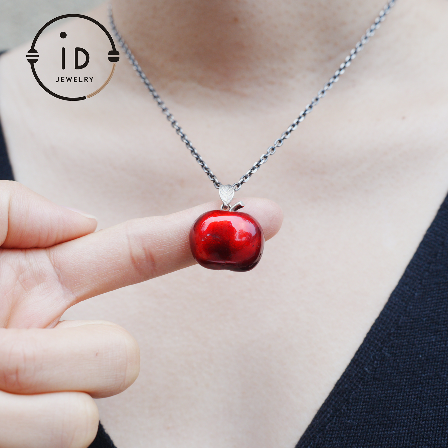 S925 Silver Apple Pendant with Red Enamel and Two Cats Inside, Fairytale Style Talisman Necklace, Symbolic Gift for Her, Christmas Jewelry