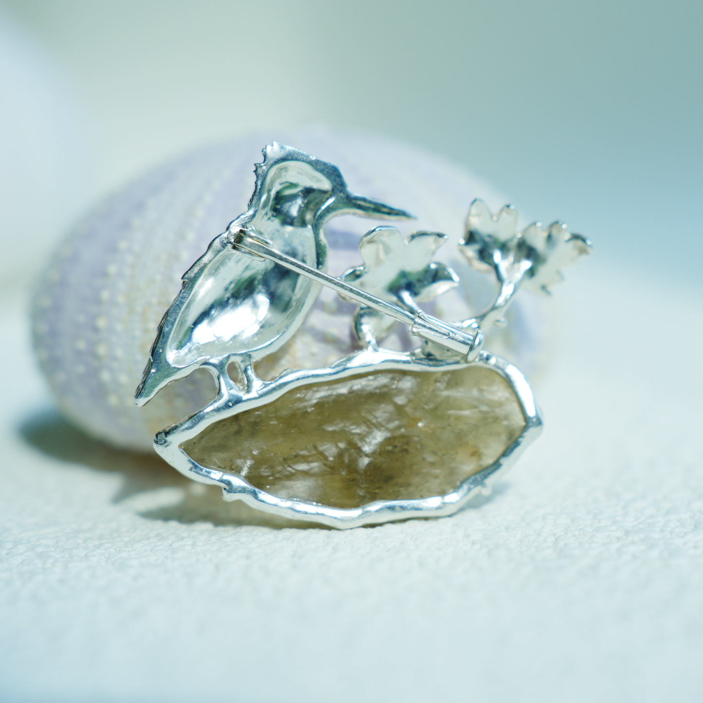 Libyan Desert Glass Bird Pendant Brooch | 925 Silver Handmade Jewelry