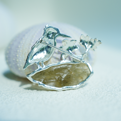 Libyan Desert Glass Bird Pendant Brooch | 925 Silver Handmade Jewelry