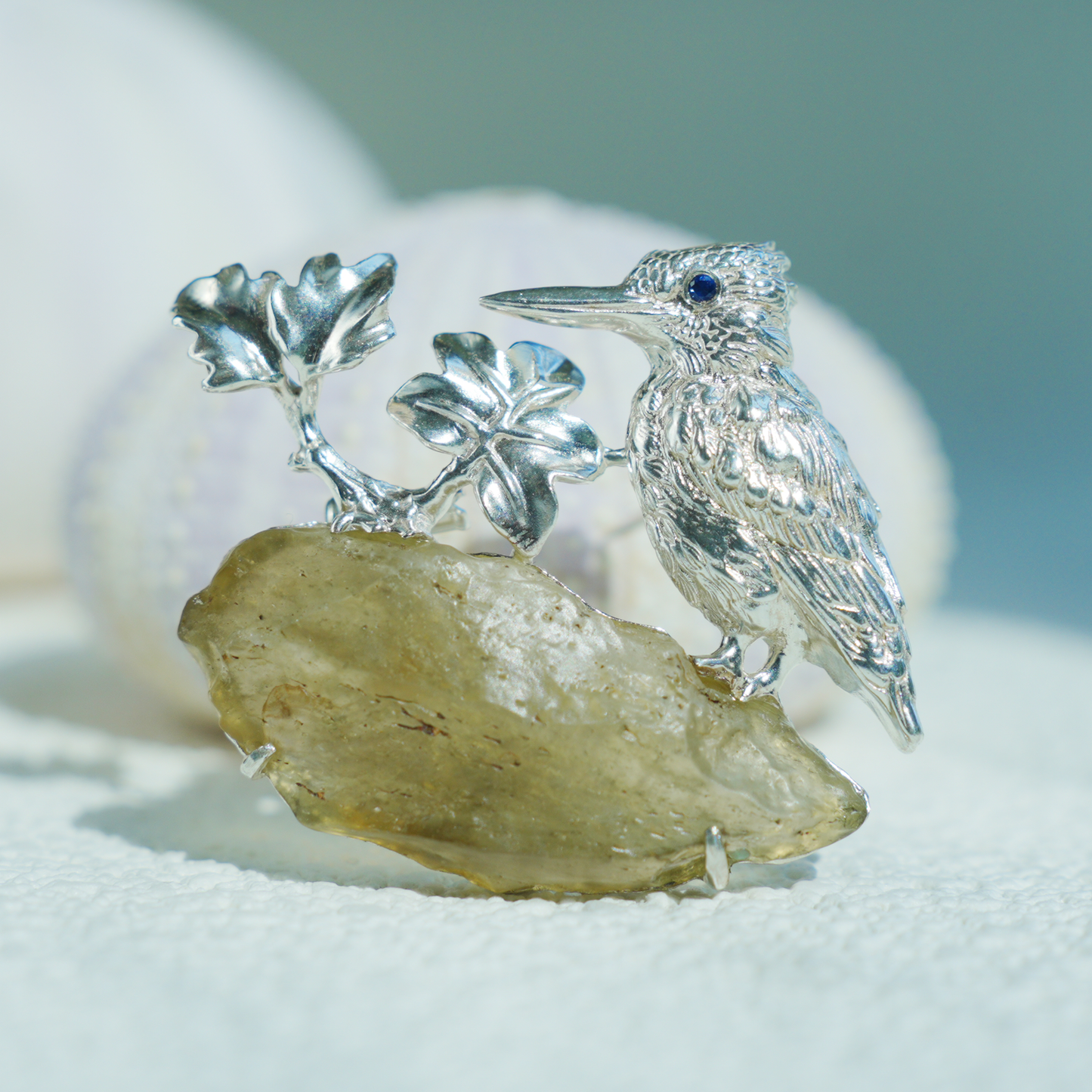 Libyan Desert Glass Bird Pendant Brooch | 925 Silver Handmade Jewelry