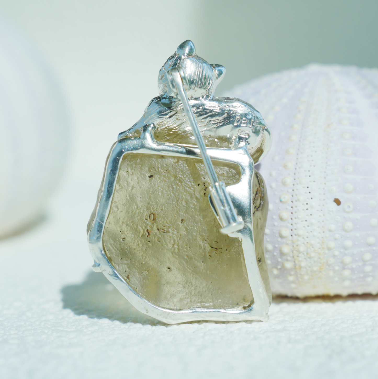 925 Silver Cat Pendant Brooch | Raw Glass Animal Totem Jewelry | Gift for Cat Lovers & Her