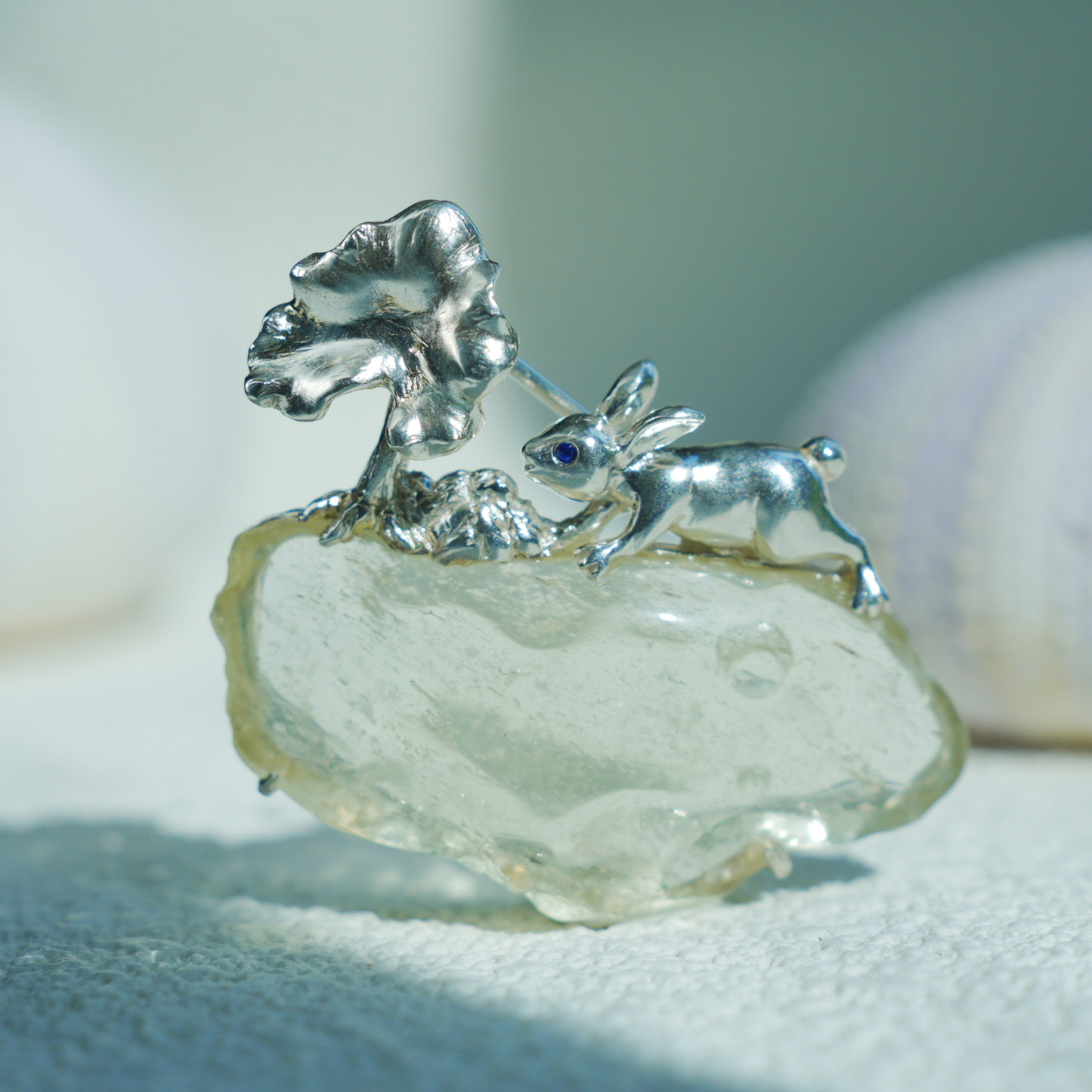 Libyan Desert Glass Rabbit Pendant Brooch | 925 Silver Fairytale Jewelry Gift for Her