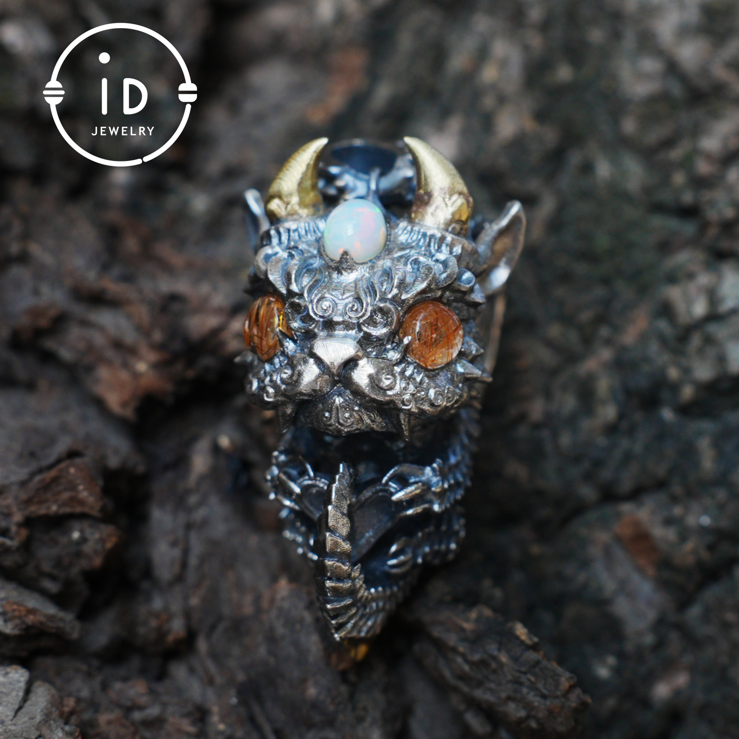 Sleeping Baby Dragon Pendant | Sterling Silver Mythical Creature Jewelry | Gold Rutilated Quartz Eye | Fantasy Amulet Gift for Protection