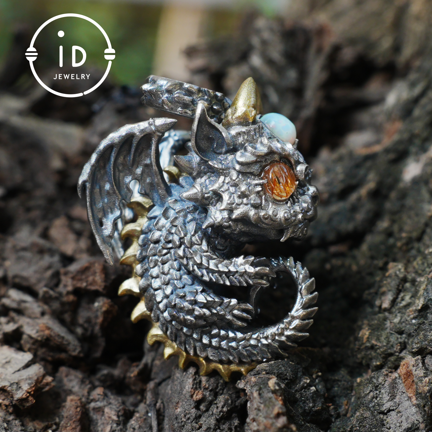 Sleeping Baby Dragon Pendant | Sterling Silver Mythical Creature Jewelry | Gold Rutilated Quartz Eye | Fantasy Amulet Gift for Protection