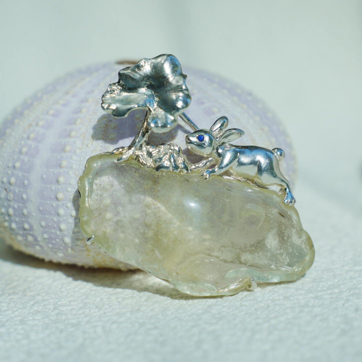 Libyan Desert Glass Rabbit Pendant Brooch | 925 Silver Fairytale Jewelry Gift for Her