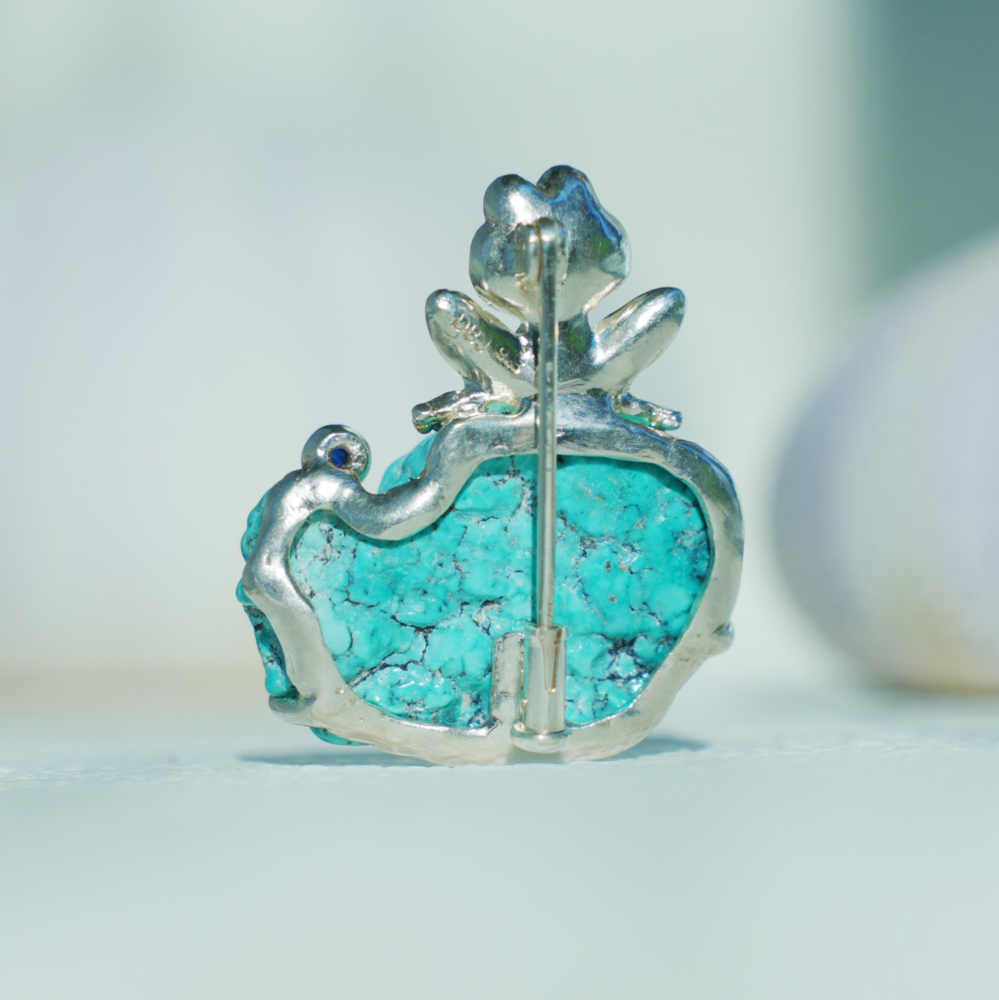 925 Silver Frog Pendant Brooch | Raw Turquoise Lucky Jewelry | Cute Gift for Her