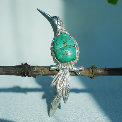 Handmade Bird Pendant Brooch | 925 Silver & Turquoise Jewelry Gift