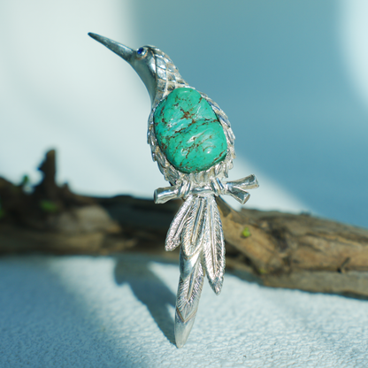 Handmade Bird Pendant Brooch | 925 Silver & Turquoise Jewelry Gift