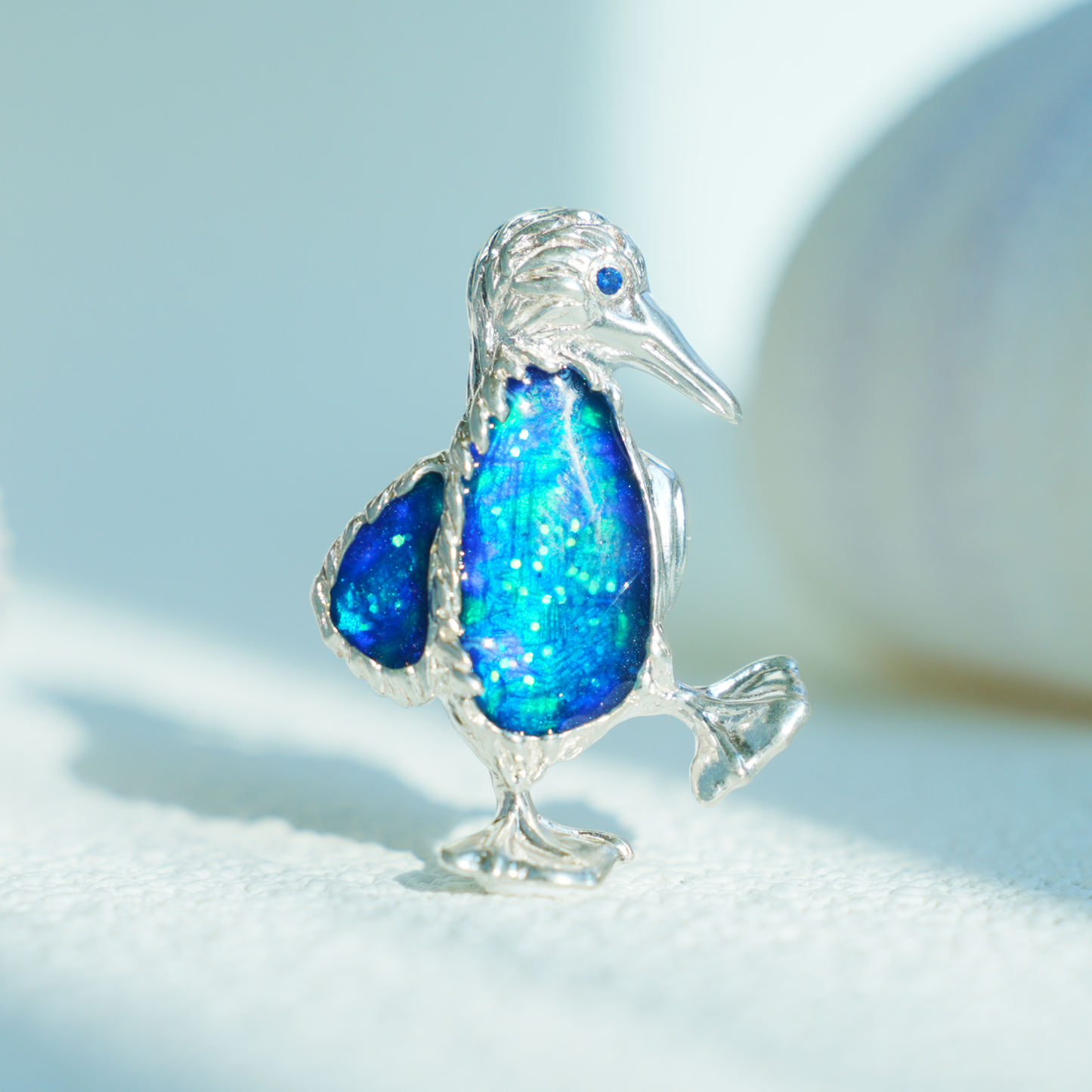 925 Silver Blue-Footed Booby Pendant Brooch | Enamel Bird Jewelry | Quirky Nature Gift for Her