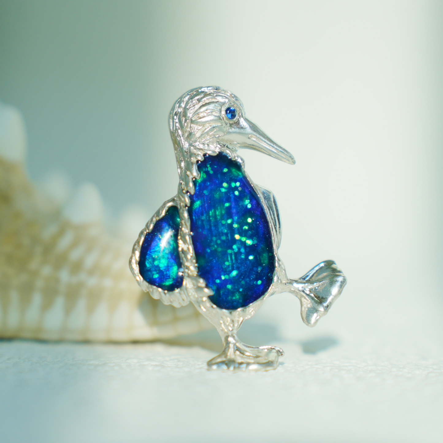 925 Silver Blue-Footed Booby Pendant Brooch | Enamel Bird Jewelry | Quirky Nature Gift for Her