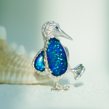 925 Silver Blue-Footed Booby Pendant Brooch | Enamel Bird Jewelry | Quirky Nature Gift for Her