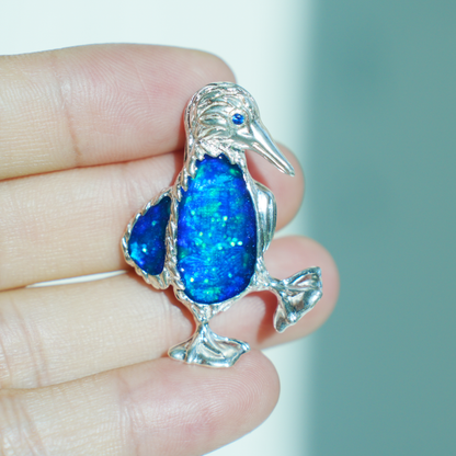 925 Silver Blue-Footed Booby Pendant Brooch | Enamel Bird Jewelry | Quirky Nature Gift for Her