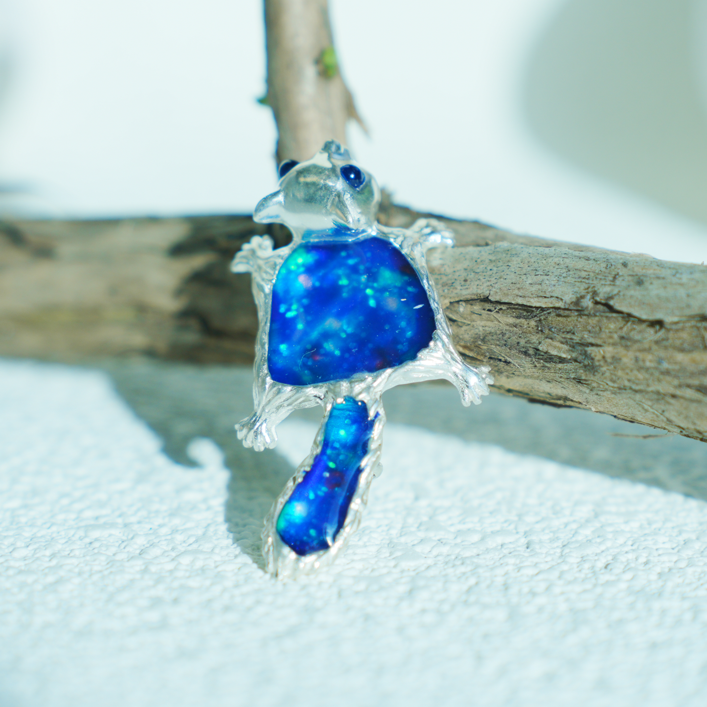 925 Silver Flying Squirrel Pendant Brooch | Enamel Totem Jewelry | Sapphire Eye Spiritual Gift for Her