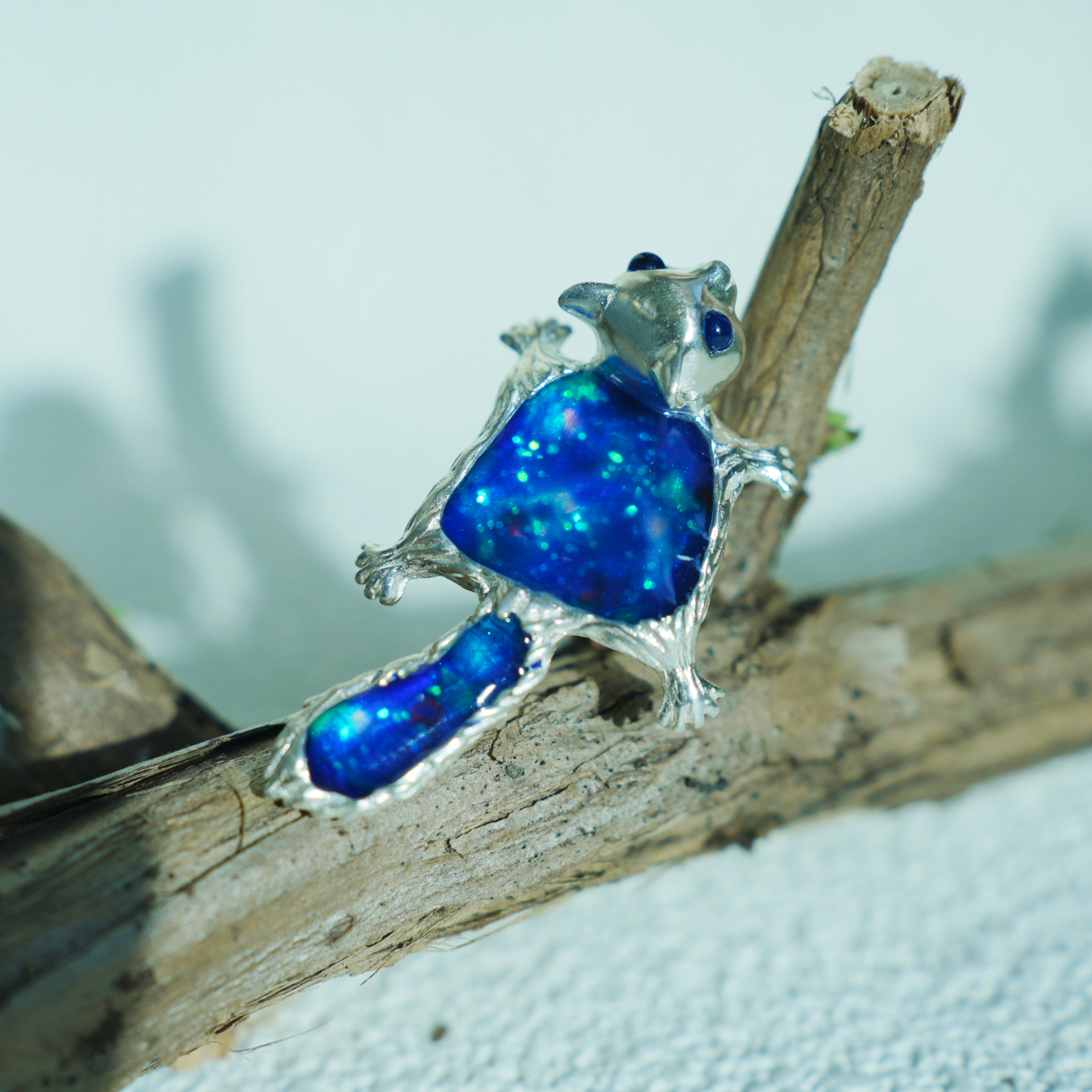 925 Silver Flying Squirrel Pendant Brooch | Enamel Totem Jewelry | Sapphire Eye Spiritual Gift for Her