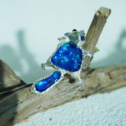925 Silver Flying Squirrel Pendant Brooch | Enamel Totem Jewelry | Sapphire Eye Spiritual Gift for Her
