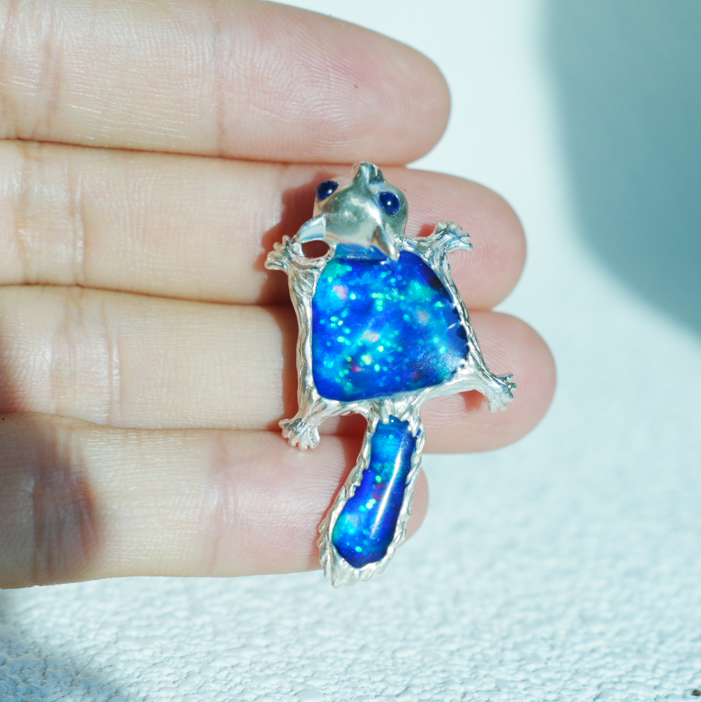 925 Silver Flying Squirrel Pendant Brooch | Enamel Totem Jewelry | Sapphire Eye Spiritual Gift for Her