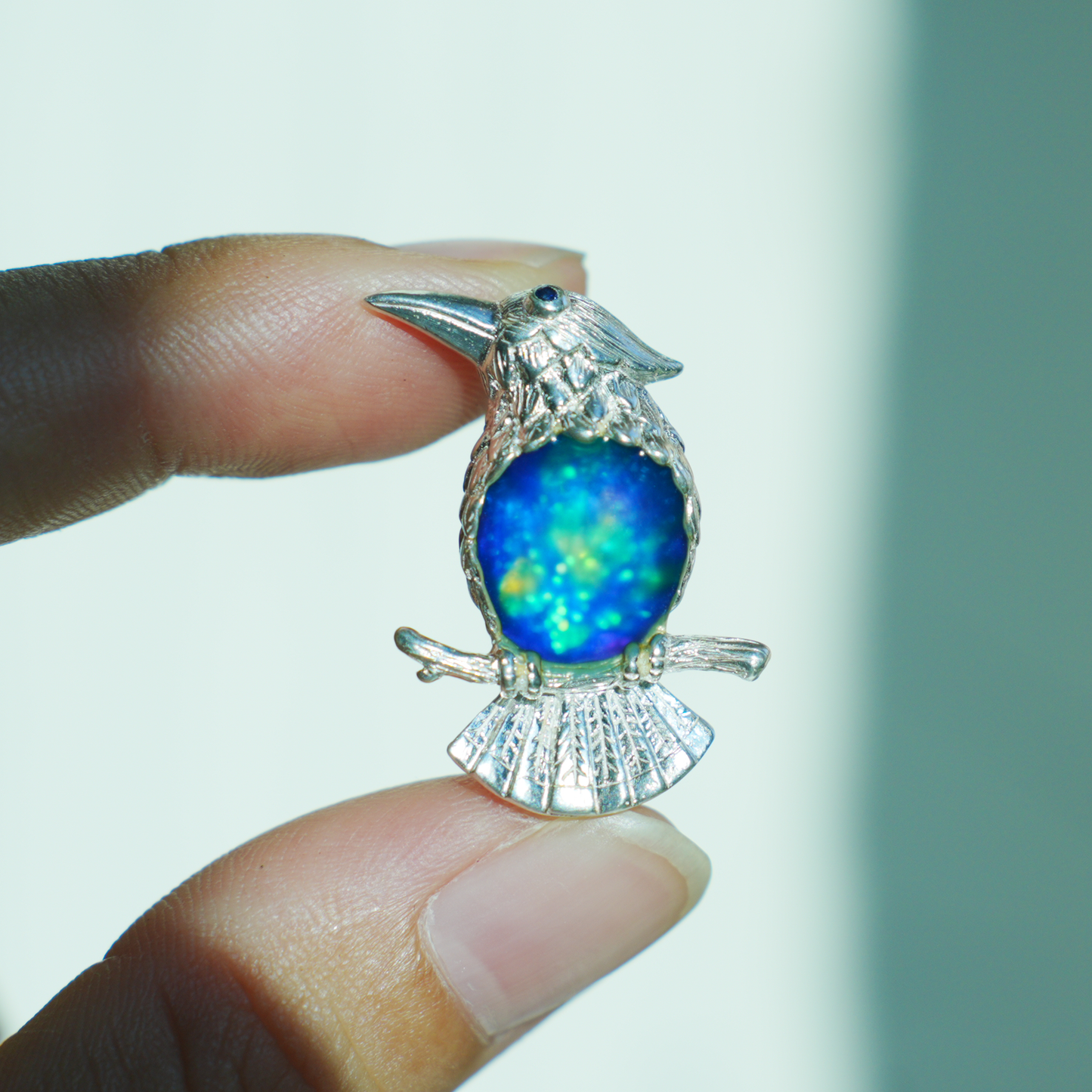 925 Silver Bird Pendant Brooch | Enamel Celestial Jewelry | Nature Gift for Her