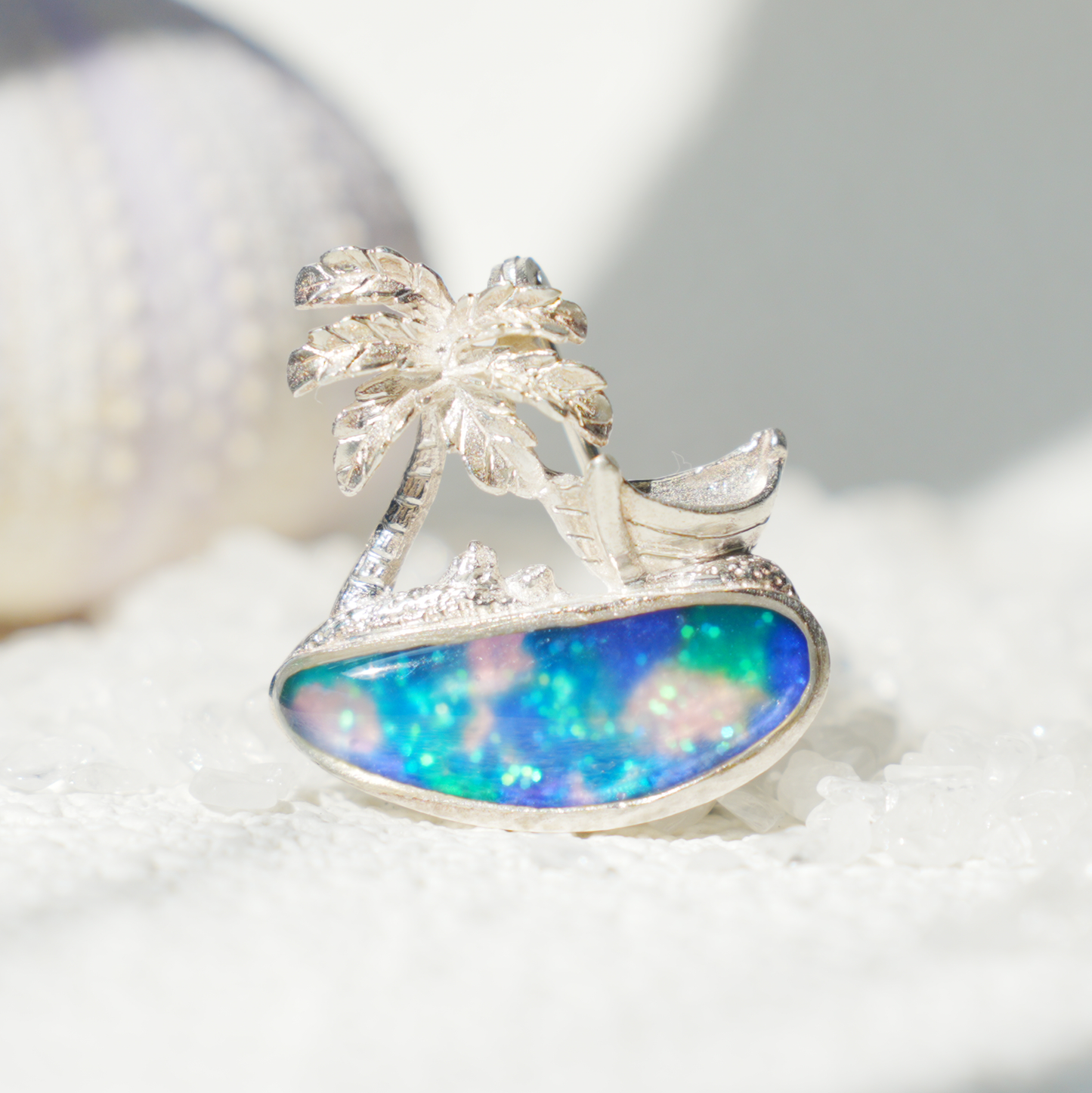 Tropical Palm Beach Pendant Brooch | 925 Silver Enamel Jewelry | Summer Gift for Her