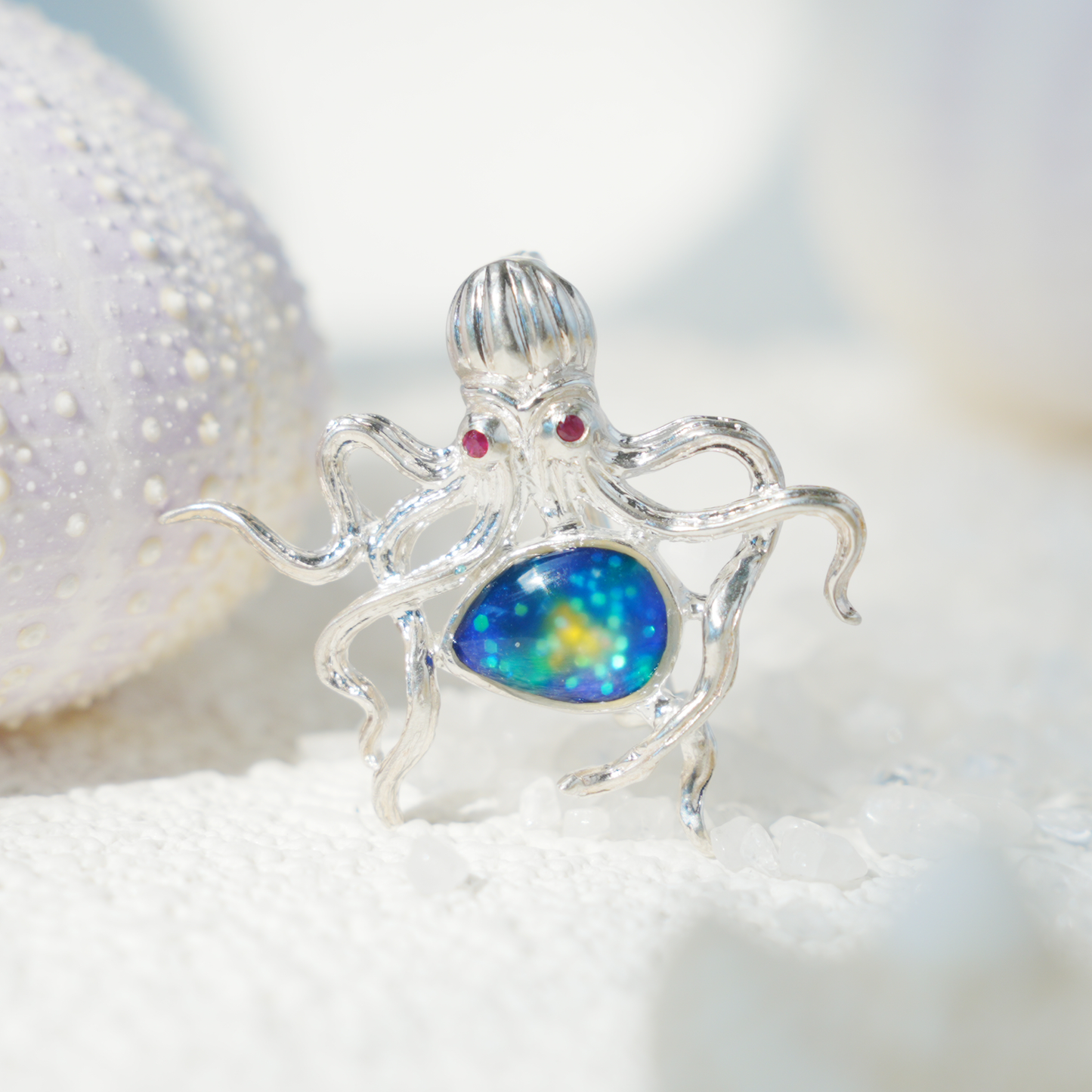 925 Silver Octopus Pendant Brooch | Enamel Ocean Jewelry | Gift for Sea Lovers & Her